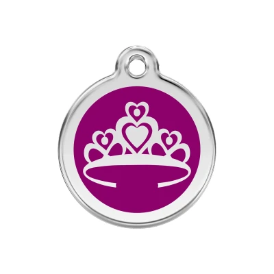 Afbeelding van Crown Purple roestvrijstalen hondenpenning medium/gemiddeld dia. 3 cm RedDingo