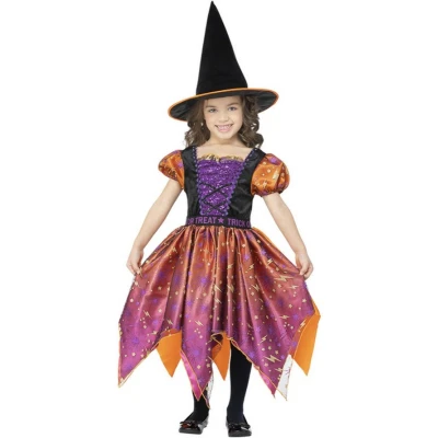 Afbeelding van Smiffy&#039;s Heks &amp; Spider Lady Voodoo Duistere Religie Kostuum Heksje Trick Or Treat Meisje Paars, Oranje Medium Halloween Verkleedkleding