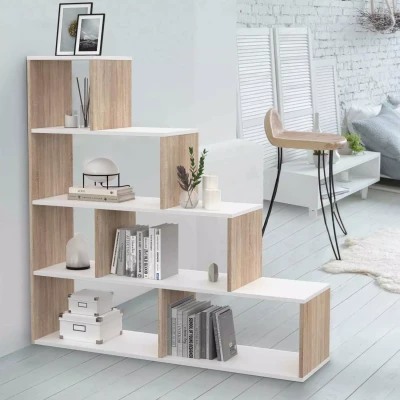 Image de Bibliothèque escalier LINA bois façon hêtre et blanc