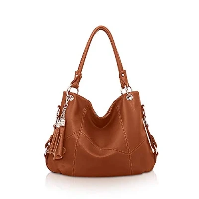 Afbeelding van NICOLE &amp; DORIS Handtas voor dames, schoudertas, leer, schoudertas met pompon, Rode baksteen,