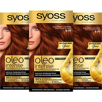 Afbeelding van Syoss Oleo Intense olieverf 5 77 glanzend koperrood niveau 3 (3 x 115 ml) permanente haarkleur met voedende olie, ammoniakvrij, stuks