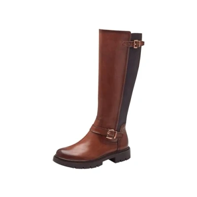 Afbeelding van Tamaris 8 85600 43 Dameslaarzen, lang, plat, modieus, dames, 43, Cognac.