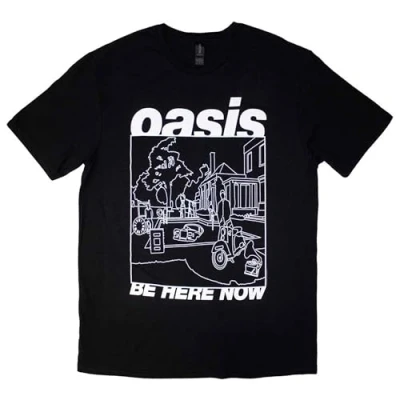 Afbeelding van Oasis Be Here Now Line Drawing Heren T shirt S Zwart