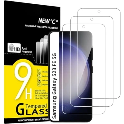 Afbeelding van NEW&#039;C 3 Pack, getemperd glas voor Samsung Galaxy S23 FE 5G, beschermfolie het scherm Bubble Free ultrabestendig (0,33mm HD Ultra transparant) hardheid 9H
