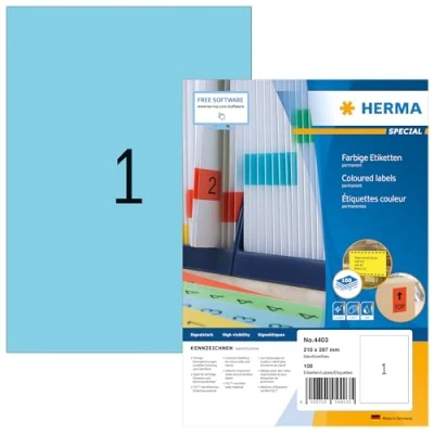 Afbeelding van Herma Labels blue 210x297 SuperPrint 100 pcs.