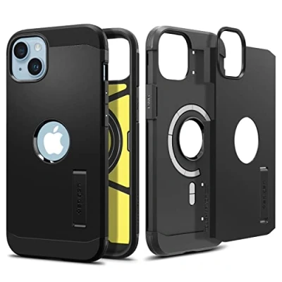 Image de Spigen Tough Armor MagFit Coque de protection pour téléphone portable compatibilité avec MagSafe polycarbonate, polyuréthanne thermoplastique (TPU), mousse à impact noir Apple iPhone 14