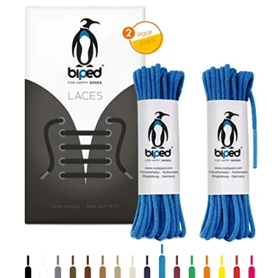 Afbeelding van biped LACES 2 paar ronde veters van katoen, Ø mm dik, hoogwaardige voor schoenen en laarzen leer, scheurvast wasbaar, gemaakt in EU Z2900 (blauw, 45 cm)