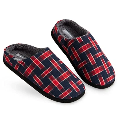 Afbeelding van Dunlop Pantoffels voor heren, winter, warm, comfortabel, herenpantoffels, gevoerd met traagschuim, Blauw Rood