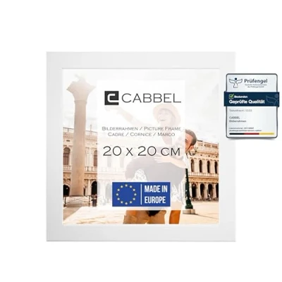 Afbeelding van CABBEL Fotolijst stabiele mdf houten lijst, onbreekbaar plexiglas, om op te hangen en neer zetten, ideaal voor foto&#039;s/afbeeldingen/collages, wit, 20 x cm