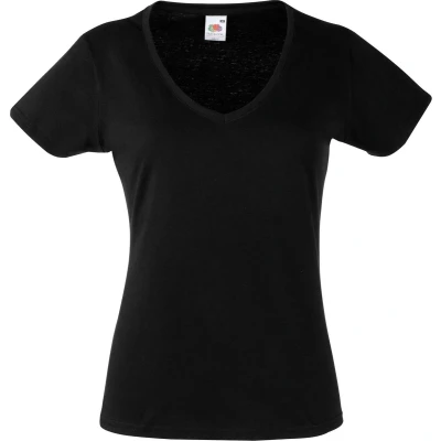 Afbeelding van Fruit of the Loom T shirt met V hals voor dames, zwart.