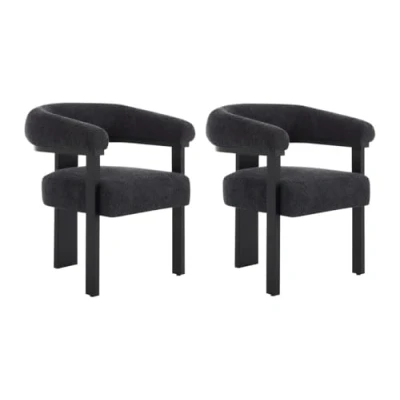 Afbeelding van Pascal MORABITO Set van 2 stoelen met armleuningen boucléstof en heveahout Zwart LIVELIA L 64 cm x H 78 D 60