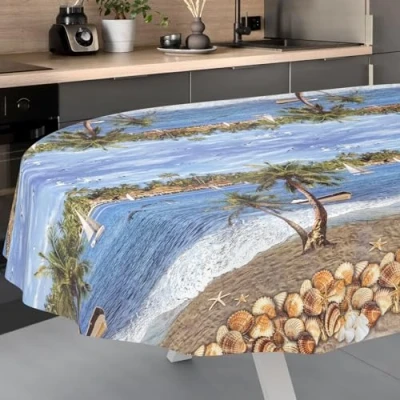 Afbeelding van ANRO Afwasbaar tafelzeil, tuintafelkleed, voor buiten, binnen, ovaal, 220 x 140 cm, afgesneden rand, vakantie