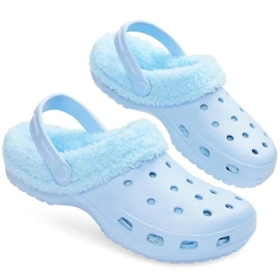 Afbeelding van CityComfort Klassieke met fleece gevoerde winterklompen voor dames en tieners, warme tuinschoenen om aan te trekken riem, Lichtblauw