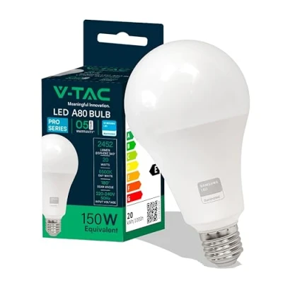Afbeelding van V TAC Ledlamp E27 20 W (komt overeen met 150 W) A80 2452 lumen, 6500 K, koudwit, opening van de lichtstraal 200 graden, maximale efficiëntie en energiebesparing