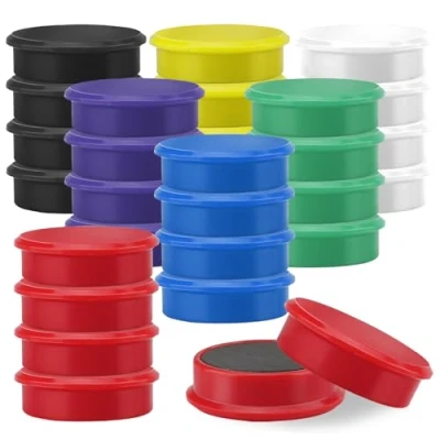 Afbeelding van Set van 28 kleurrijke ronde magneten, sterke koelkastmagneten, magneten voor whiteboards, prikborden, koelkasten, 30 x 8 mm