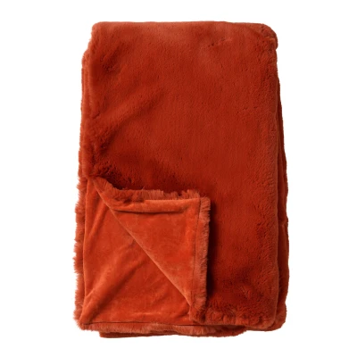 Afbeelding van Dutch Decor ZINZI Plaid 140x180 cm bontlook effen kleur Potters Clay oranje
