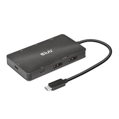 Afbeelding van CLUB3D USB Gen2 Type C to Dual DisplayPort 4k60Hz 7 in 1 HUB 2x Displayport, 3.2 Gen 2 (3.1 2) C, 100 W, 1.4/2.2, 10,100,1000 Mbit/s, Zwart, 4K Ultra HD