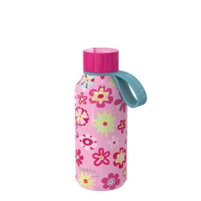 Afbeelding van Quokka Kids Solid met haak, bloemen, 330 ml, BPA vrije roestvrijstalen waterfles, dubbelwandige thermosfles, houdt kou en warmte voor kinderen volwassenen