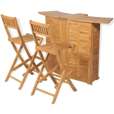 Afbeelding van 3 delige Bistroset met klapstoelen massief teakhout