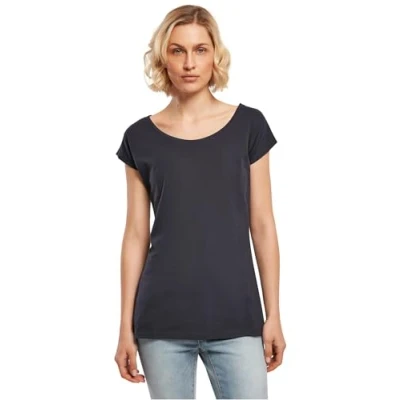 Afbeelding van Build Your Brand Dames T shirt met brede kraag, marineblauw, M, Navy Blauw
