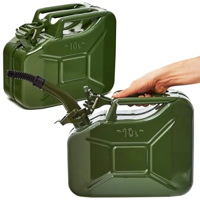 Afbeelding van BW® Metalen jerrycan voor brandstof, 2 x 10 liter, met schenktuit, olijfgroen, RAL 6003, TÜV getest en VN goedkeuring, Made in Europe