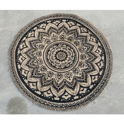 Afbeelding van Vloerkleed Jaipur Jute Klasik Tapijt 100% Beige Zwart 150 cm Rond Tapijtenloods