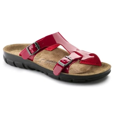 Afbeelding van Pluizige bed werkschoen (BIRKO FLOR) Sofia rood vernis maat 39