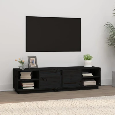 Afbeelding van Tv meubel 156x40x40 cm massief grenenhout zwart