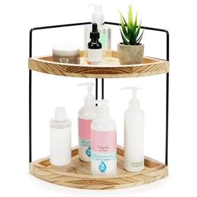 Afbeelding van Belle Vous 2 Laags Badkamer Werkblad Hoek Organizer Plank Opslag Rek voor Make up Tafel/Dressoir, Keuken of Cosmetica, up, Specerijen &amp; Meer