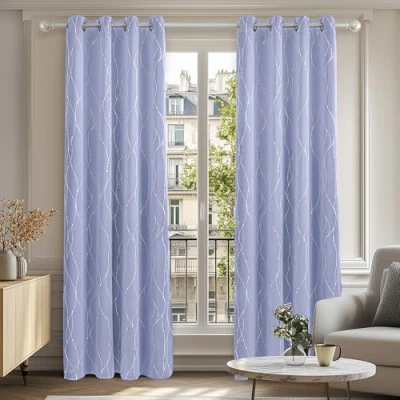 Afbeelding van Deconovo Verduisteringsgordijnen met oogjes, ondoorzichtig, 2 stuks, energiebesparend, voor woonkamer, paars, 117 x 229 cm