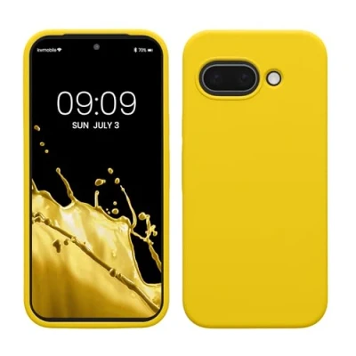 Afbeelding van kwmobile telefoonhoesje geschikt voor Google Pixel 9a Hoesje met siliconen coating Smartphone case in stralend geel