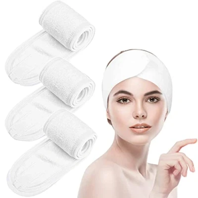 Image de 3 Pièces Bandeau Maquillage, Cheveux pour Soin Visage, Bandeaux de Bain Esthétique, Spa Headband Spa, Yoga, Maquiller Soins du Visage (Blanc)