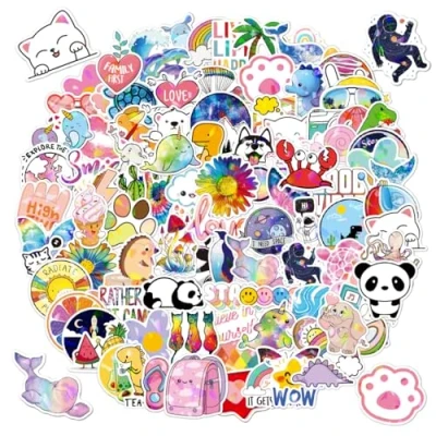 Afbeelding van 100 stuks esthetische holografische stickers, waterdichte vinyl stickers voor scrapbooking, laptop, skateboard, waterfles, MacBook, iPad, mobiele telefoon, bromfiets, fiets, koffer