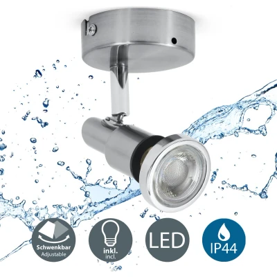 Afbeelding van B.K.Licht Wandspot Badkamer badkamerlamp wandlamp plafondspots met 1 lichtpunt draaibar GU10 fitting spotjes IP44 incl. 3.000K 400Lm 5W