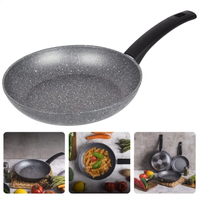 Afbeelding van Cheqo® Koekenpan Ø28cm 4,8cm 100% Gerecycled Aluminium RVS Bodem Gezonde Anti Aanbaklaag Gas, Inductie, Elektrisch, Keramisch, Halogeen Grijs Made in Italy