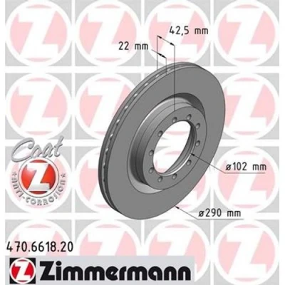 Afbeelding van ZIMMERMANN Remschijf COAT Z 290mm 22mm 10/10 5 gat 120mm interne ventilatie Gecoat 470.6618.20 5010260604 Remschijven