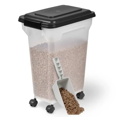 Afbeelding van Iris Ohyama, Droogvoer voor honden, luchtdicht, met wieltjes, 20 l/7,5 kg, zwart, klapdeksel waterdichte afdichting, kunststof, katten, lekkernijen, container droogvoer,