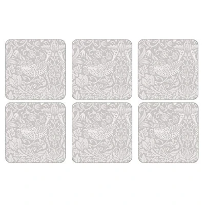 Afbeelding van Portmeirion Home &amp; Gifts Morris Co Pure Strawberry Thief onderzetters met kurkachterkant, 10,5 x cm, meerkleurig, 6 stuks