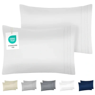 Afbeelding van Dreamzie Kussensloop, 40 x 70 cm, van geborstelde microvezel, Oeko Tex gecertificeerd, zachte kussensloop met geborduurde motieven, wit, 2 stuks