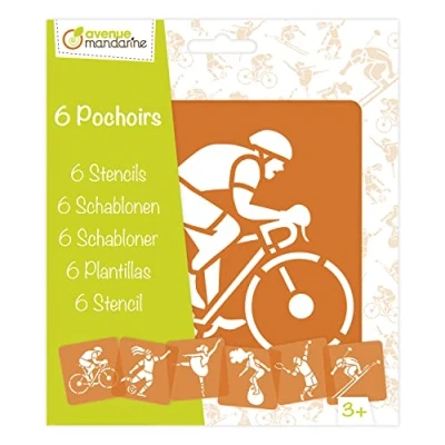 Image de MY MANDARINE PO008C Un paquet de 6 POCHOIRS 15x15 cm avec notice incluse À partir 3 ans SPORTS