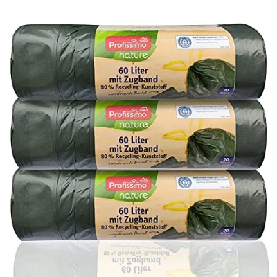 Afbeelding van Profissimo 20 stuks milieuvriendelijke afvalzakken, scheur en waterbestendig, 60 l, blauw engellabel, verpakking van 3