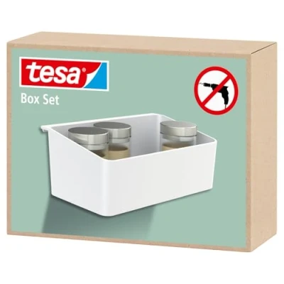 Afbeelding van tesa Organiser, zelfklevende doos, voor opslag, met adapter, installatie zonder boren, Keuken organisatoren, Wit