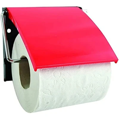 Afbeelding van MSV Toiletrolhouder wand/muur metaal met kunststof afdekklepje rood