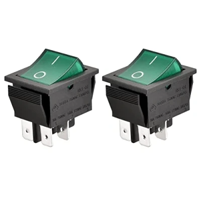 Afbeelding van Heschen Tuimelschakelaar ON OFF DPST 4 klemmen groen licht 16 A 250 VAC 2 stuks