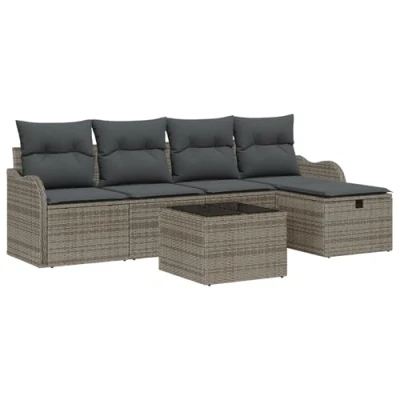 Afbeelding van vidaXL 6 delige tuinsofa set met kussens grijs poly rattan