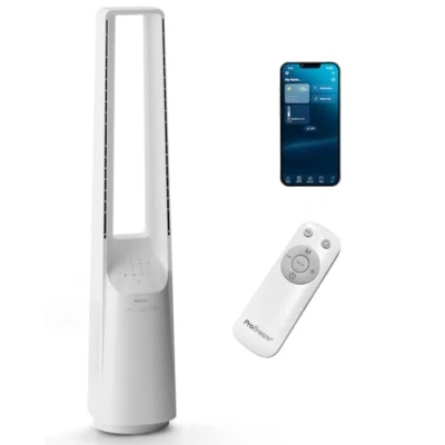 Afbeelding van Pro Breeze Ventilateur intelligent sans rotor, moteur à courant continu, avec télécommande, écran LED, 6 vitesses, 5 modes de fonctionnement, oscillation automatique 60, minuterie 7 h, noir