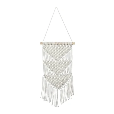 Afbeelding van Relaxdays macramé wandkleed boho wanddecoratie wandhanger 70x25 cm katoen crème