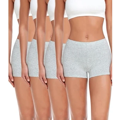 Afbeelding van wirarpa Set van 4 veiligheidsboxershorts katoen met katoenen kruis voor dames, grijs.