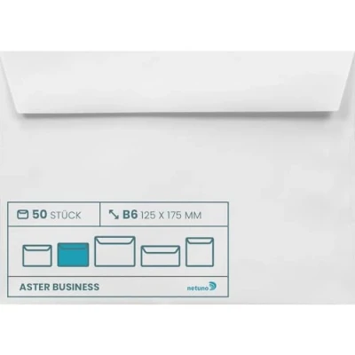 Afbeelding van Netuno 50 witte enveloppen B6 125 x 175 mm 120 g Aster Business decoratieve wit elegant voor brieven uitnodigingen wenskaarten kerstkaarten