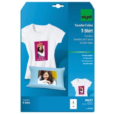 Afbeelding van Sigel inkjet transferfolie A4 blanco 3 vel voor lichte kleding / textiel SI IP650